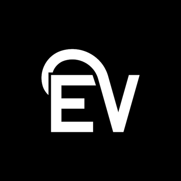 Diseño de la letra EV logotipo en fondo negro EV iniciales creativas concepto de la letra logotipo ev diseño de la carta EV diseño de la letra blanca en fondo negro E V e v logotipo