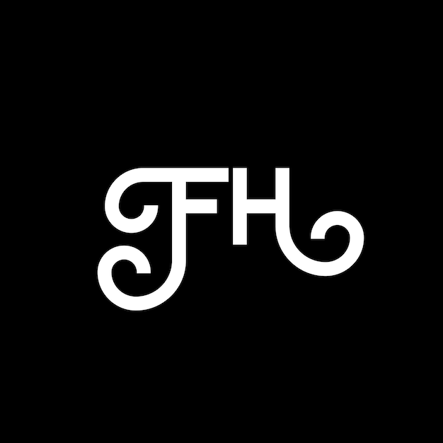 Diseño de la letra FH en fondo negro FH iniciales creativas concepto de la letra fh diseño de la carta FH diseño de la letra blanca sobre fondo negro F H f h logotipo