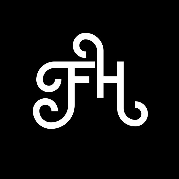 Diseño de la letra FH en fondo negro FH iniciales creativas concepto de la letra fh diseño de la carta FH diseño de la letra blanca sobre fondo negro F H f h logotipo