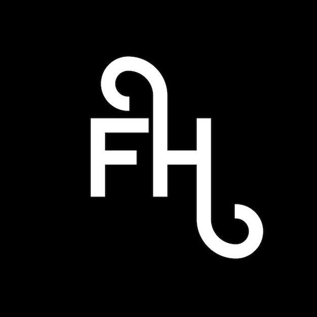 Diseño de la letra FH en fondo negro FH iniciales creativas concepto de la letra fh diseño de la carta FH diseño de la letra blanca sobre fondo negro F H f h logotipo