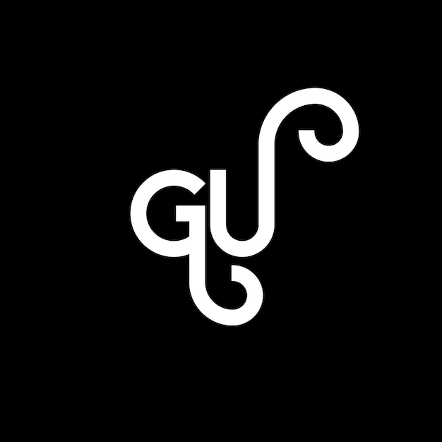 Diseño de la letra GU logotipo en fondo negro GU iniciales creativas concepto de la letra logotipo gu diseño de la letraGU diseño de la carta blanca en fondo negro G U g u logotipo