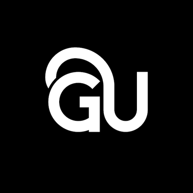 Vector diseño de la letra gu logotipo en fondo negro gu iniciales creativas concepto de la letra logotipo gu diseño de la letragu diseño de la carta blanca en fondo negro g u g u logotipo
