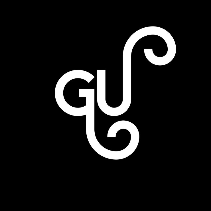 Vector diseño de la letra gu logotipo en fondo negro gu iniciales creativas concepto de la letra logotipo gu diseño de la letragu diseño de la carta blanca en fondo negro g u g u logotipo