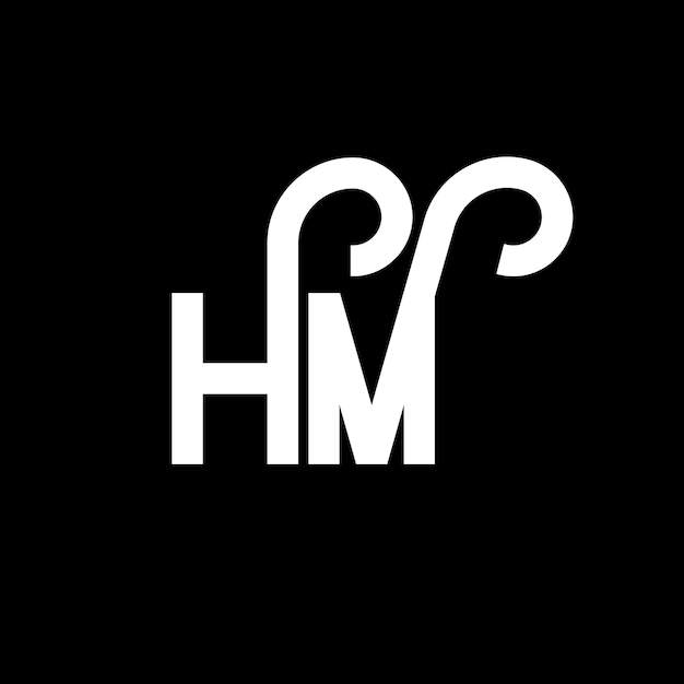 Diseño de la letra HM logotipo en fondo negro HM iniciales creativas concepto de la letra logotipo hm diseño de la letra HMS diseño de la carta blanca en fondo negro H M h m logotipo