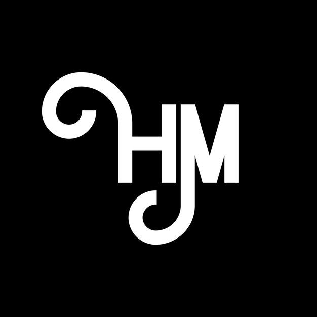 Diseño de la letra HM logotipo en fondo negro HM iniciales creativas concepto de la letra logotipo hm diseño de la letra HMS diseño de la carta blanca en fondo negro H M h m logotipo