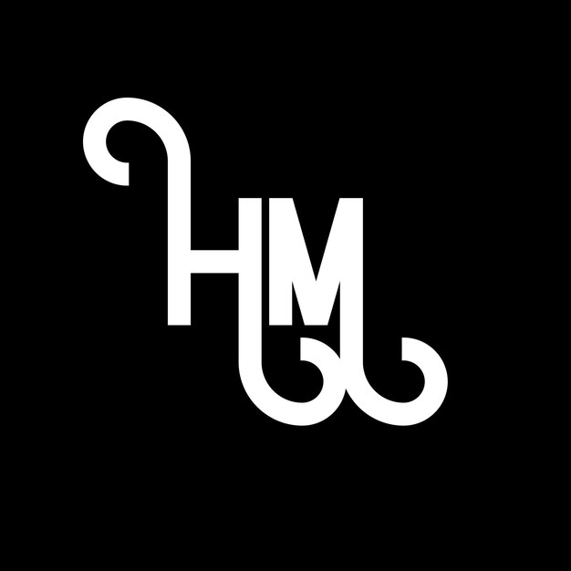 Vector diseño de la letra hm logotipo en fondo negro hm iniciales creativas concepto de la letra logotipo hm diseño de la letra hms diseño de la carta blanca en fondo negro h m h m logotipo