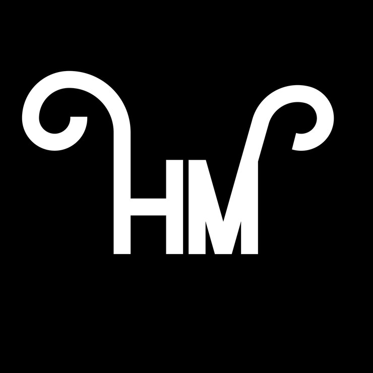 Vector diseño de la letra hm logotipo en fondo negro hm iniciales creativas concepto de la letra logotipo hm diseño de la letra hms diseño de la carta blanca en fondo negro h m h m logotipo
