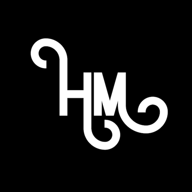 Vector diseño de la letra hm logotipo en fondo negro hm iniciales creativas concepto de la letra logotipo hm diseño de la letra hms diseño de la carta blanca en fondo negro h m h m logotipo