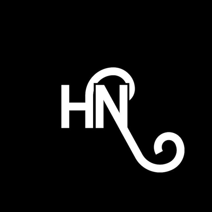 Vector diseño de la letra hn en fondo negro hn iniciales creativas concepto de la letra logotipo hn diseño de la carta hn diseño de la letra blanca en fondo negra h n h n logotipo