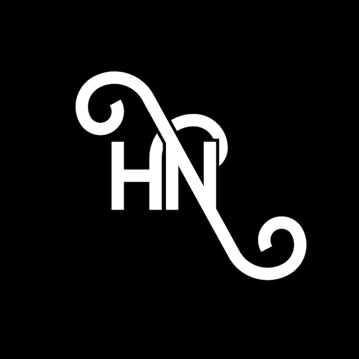 Vector diseño de la letra hn en fondo negro hn iniciales creativas concepto de la letra logotipo hn diseño de la carta hn diseño de la letra blanca en fondo negra h n h n logotipo