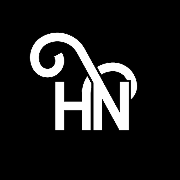 Vector diseño de la letra hn en fondo negro hn iniciales creativas concepto de la letra logotipo hn diseño de la carta hn diseño de la letra blanca en fondo negra h n h n logotipo