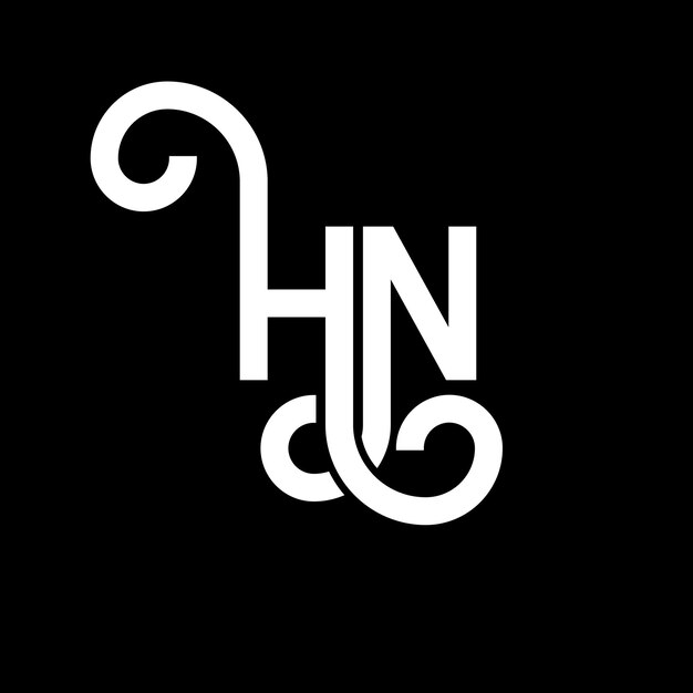 Vector diseño de la letra hn en fondo negro hn iniciales creativas concepto de la letra logotipo hn diseño de la carta hn diseño de la letra blanca en fondo negra h n h n logotipo