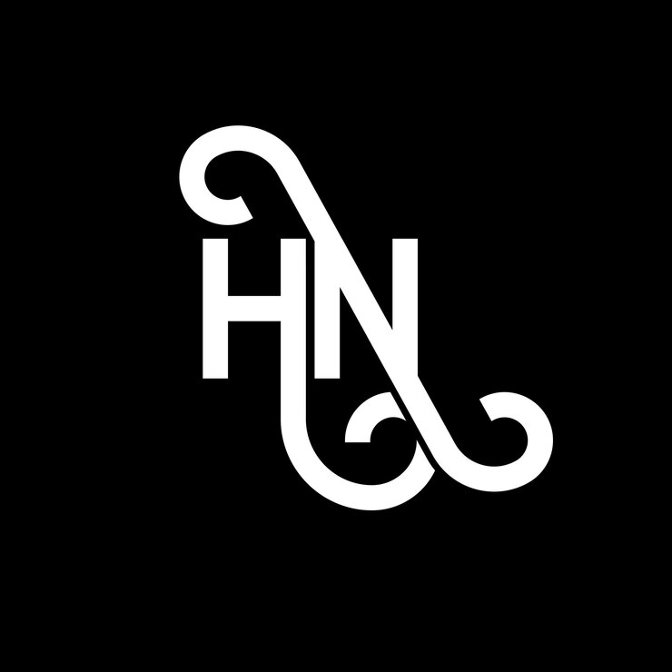 Vector diseño de la letra hn en fondo negro hn iniciales creativas concepto de la letra logotipo hn diseño de la carta hn diseño de la letra blanca en fondo negra h n h n logotipo