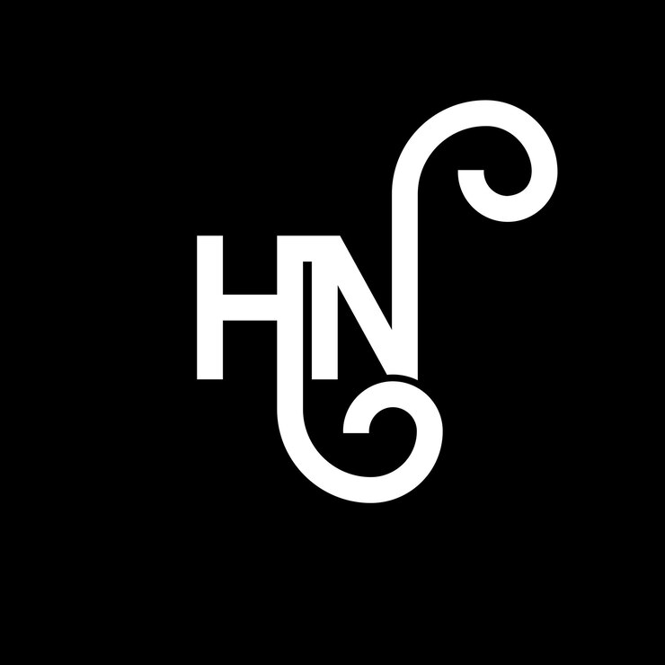Vector diseño de la letra hn en fondo negro hn iniciales creativas concepto de la letra logotipo hn diseño de la carta hn diseño de la letra blanca en fondo negra h n h n logotipo