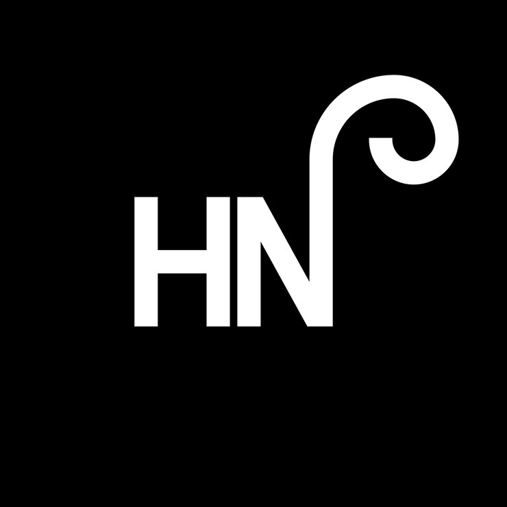 Vector diseño de la letra hn en fondo negro hn iniciales creativas concepto de la letra logotipo hn diseño de la carta hn diseño de la letra blanca en fondo negra h n h n logotipo