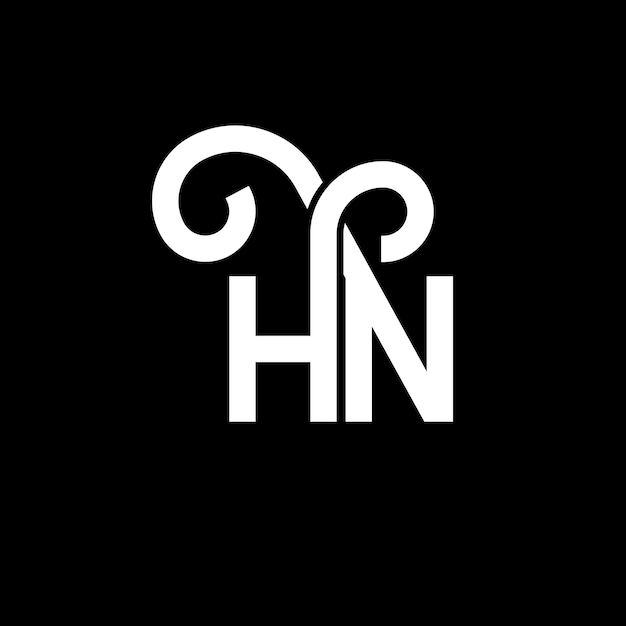 Diseño de la letra HN en fondo negro HN iniciales creativas concepto de la letra logotipo hn diseño de la carta HN diseño de la letra blanca en fondo negra H N h n logotipo