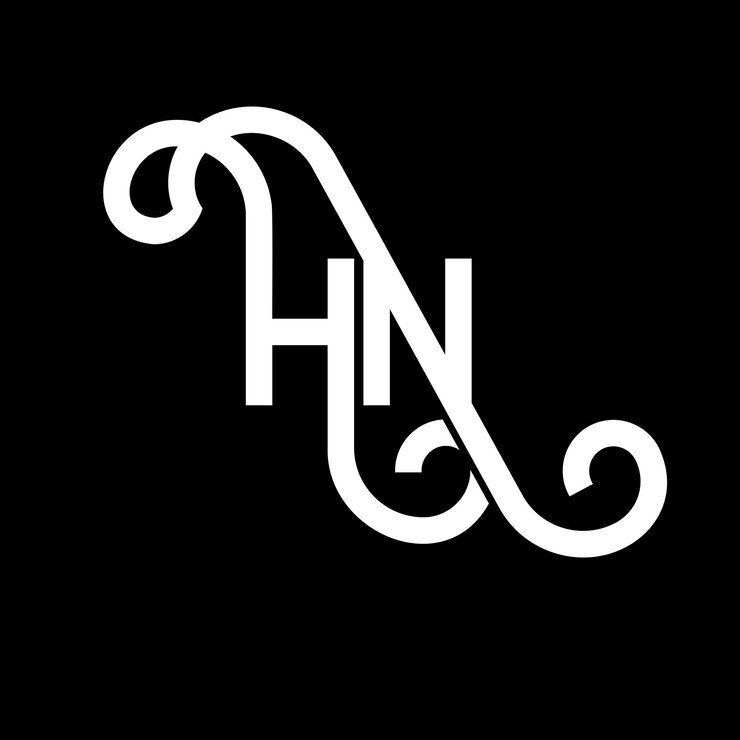 Vector diseño de la letra hn en fondo negro hn iniciales creativas concepto de la letra logotipo hn diseño de la carta hn diseño de la letra blanca en fondo negra h n h n logotipo