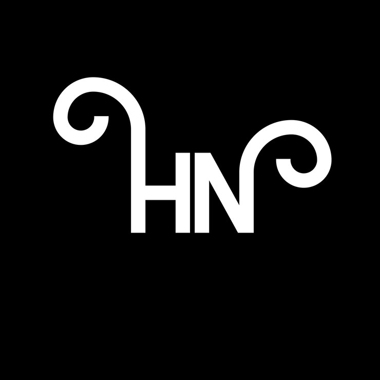 Vector diseño de la letra hn en fondo negro hn iniciales creativas concepto de la letra logotipo hn diseño de la carta hn diseño de la letra blanca en fondo negra h n h n logotipo