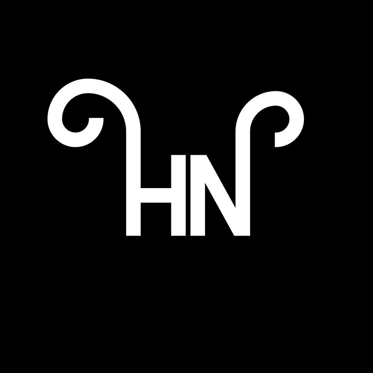 Vector diseño de la letra hn en fondo negro hn iniciales creativas concepto de la letra logotipo hn diseño de la carta hn diseño de la letra blanca en fondo negra h n h n logotipo
