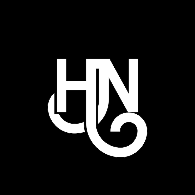 Vector diseño de la letra hn en fondo negro hn iniciales creativas concepto de la letra logotipo hn diseño de la carta hn diseño de la letra blanca en fondo negra h n h n logotipo