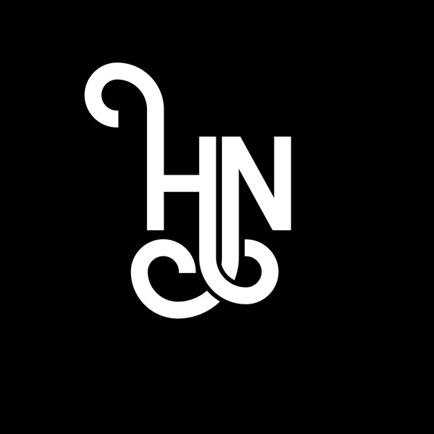 Diseño de la letra HN en fondo negro HN iniciales creativas concepto de la letra logotipo hn diseño de la carta HN diseño de la letra blanca en fondo negra H N h n logotipo