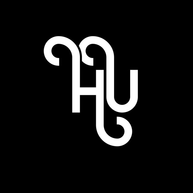 Diseño de la letra HU en fondo negro HU iniciales creativas concepto de la letra logo hu diseño de la carta HU diseño de la letra blanca en fondo negro logotipo H U h u