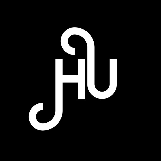 Diseño de la letra HU en fondo negro HU iniciales creativas concepto de la letra logo hu diseño de la carta HU diseño de la letra blanca en fondo negro logotipo H U h u