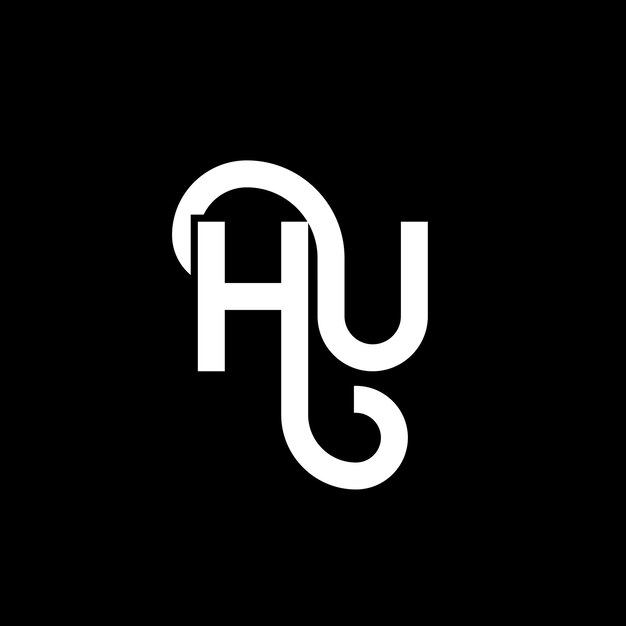 Diseño de la letra HU en fondo negro HU iniciales creativas concepto de la letra logo hu diseño de la carta HU diseño de la letra blanca en fondo negro logotipo H U h u