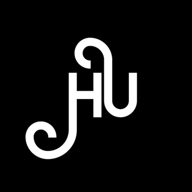 Diseño de la letra HU en fondo negro HU iniciales creativas concepto de la letra logo hu diseño de la carta HU diseño de la letra blanca en fondo negro logotipo H U h u