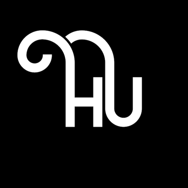 Diseño de la letra HU en fondo negro HU iniciales creativas concepto de la letra logo hu diseño de la carta HU diseño de la letra blanca en fondo negro logotipo H U h u