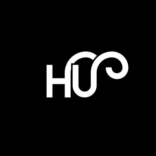 Diseño de la letra HU en fondo negro HU iniciales creativas concepto de la letra logo hu diseño de la carta HU diseño de la letra blanca en fondo negro logotipo H U h u