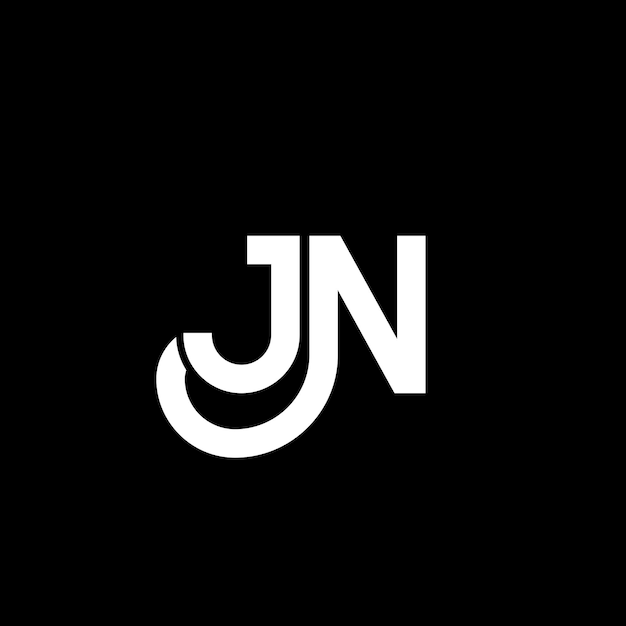 Vector diseño de la letra jn en fondo negro jn iniciales creativas concepto de la letra logotipo jn diseño de la carta jn diseño de la letra blanca en fondo negro logotipo j n j n