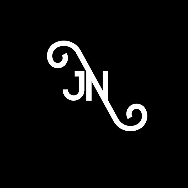 Vector diseño de la letra jn en fondo negro jn iniciales creativas concepto de la letra logotipo jn diseño de la carta jn diseño de la letra blanca en fondo negro logotipo j n j n