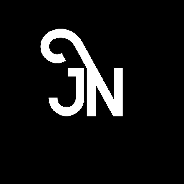 Vector diseño de la letra jn en fondo negro jn iniciales creativas concepto de la letra logotipo jn diseño de la carta jn diseño de la letra blanca en fondo negro logotipo j n j n