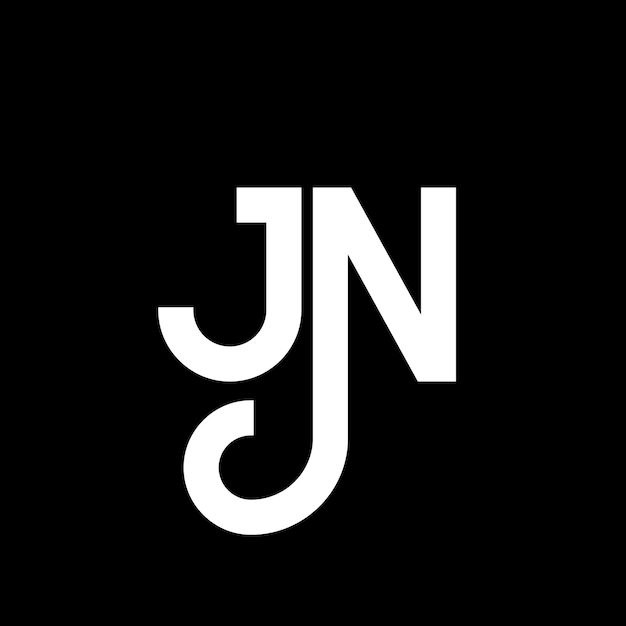 Vector diseño de la letra jn en fondo negro jn iniciales creativas concepto de la letra logotipo jn diseño de la carta jn diseño de la letra blanca en fondo negro logotipo j n j n