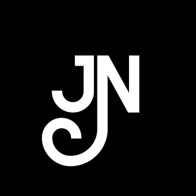 Diseño de la letra JN en fondo negro JN iniciales creativas concepto de la letra logotipo jn diseño de la carta JN diseño de la letra blanca en fondo negro logotipo J N j n