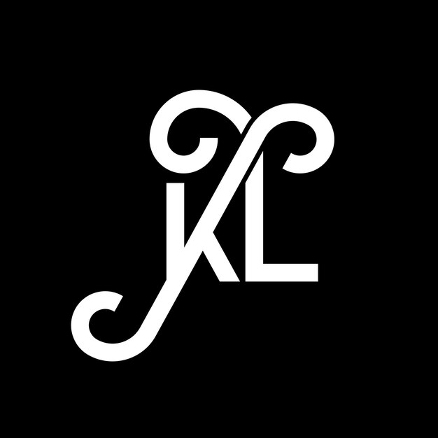 Vector diseño de letra kl logotipo en fondo negro kl iniciales creativas concepto de letra logotipo kl diseño de letra kl diseño de letra blanca en fondo negro k l k l logotipo