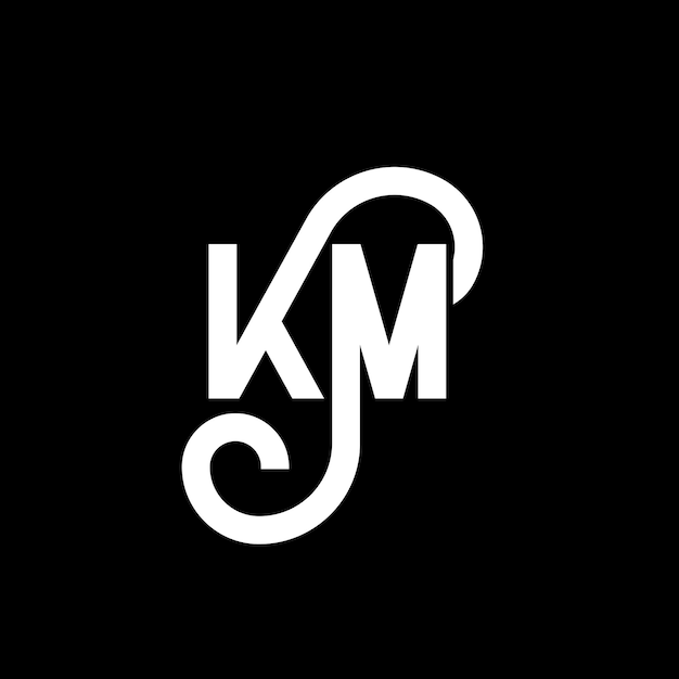 Diseño de la letra KM logotipo en fondo negro KM iniciales creativas concepto de la letra logotipo km diseño de la letra km diseño de letra blanca en fondo negro K M k m logotipo