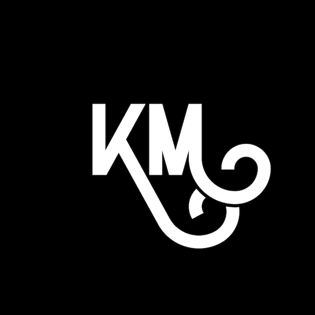 Diseño de la letra KM logotipo en fondo negro KM iniciales creativas concepto de la letra logotipo km diseño de la letra km diseño de letra blanca en fondo negro K M k m logotipo