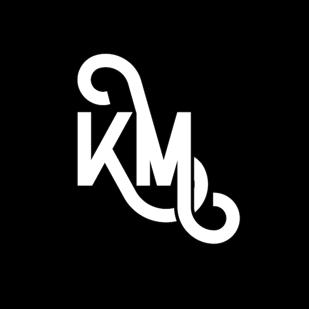 Diseño de la letra KM logotipo en fondo negro KM iniciales creativas concepto de la letra logotipo km diseño de la letra km diseño de letra blanca en fondo negro K M k m logotipo