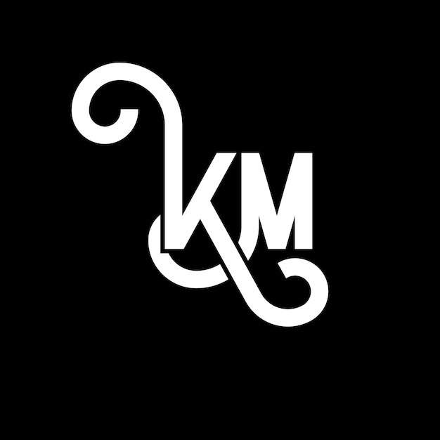 Diseño de la letra KM logotipo en fondo negro KM iniciales creativas concepto de la letra logotipo km diseño de la letra km diseño de letra blanca en fondo negro K M k m logotipo