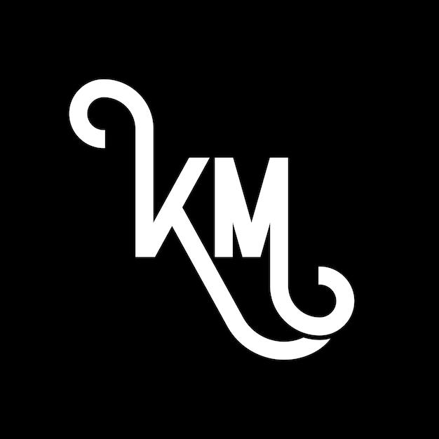 Diseño de la letra KM logotipo en fondo negro KM iniciales creativas concepto de la letra logotipo km diseño de la letra km diseño de letra blanca en fondo negro K M k m logotipo