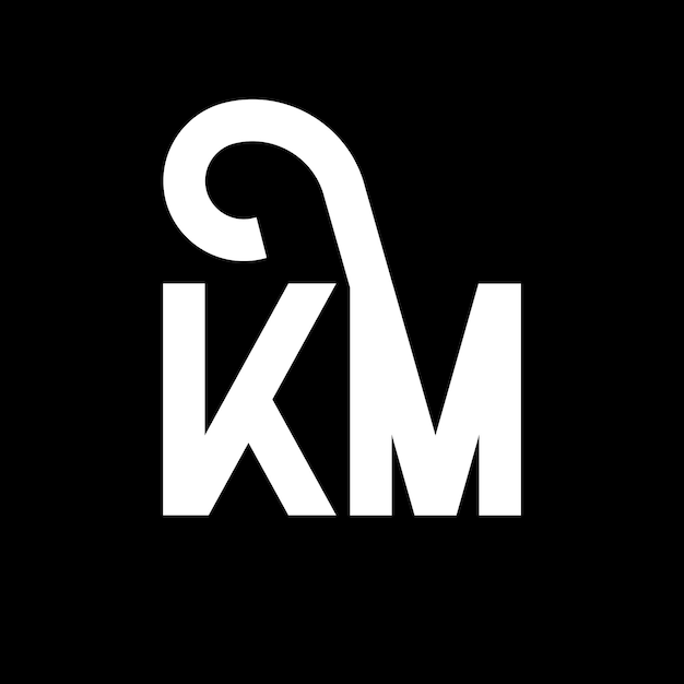 Diseño de la letra KM logotipo en fondo negro KM iniciales creativas concepto de la letra logotipo km diseño de la letra km diseño de letra blanca en fondo negro K M k m logotipo