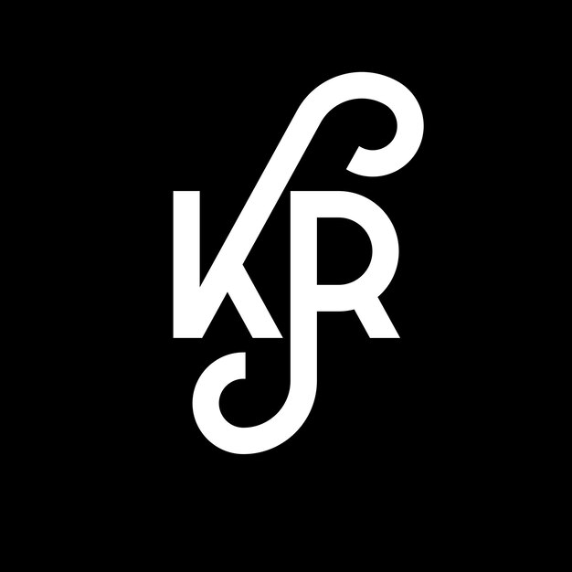 Diseño de la letra KR en fondo negro KR iniciales creativas concepto de letra KR diseño de la carta KR diseño de letra blanca en fondo negro