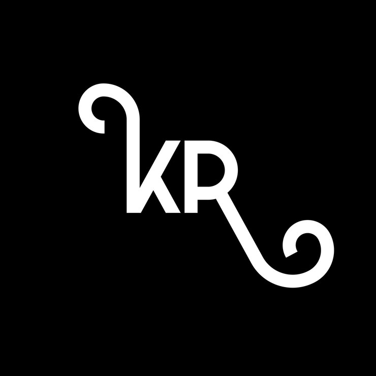 Vector diseño de la letra kr en fondo negro kr iniciales creativas concepto de letra kr diseño de la carta kr diseño de letra blanca en fondo negro
