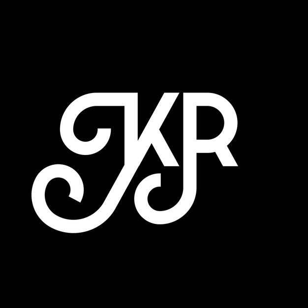 Diseño de la letra KR en fondo negro KR iniciales creativas concepto de letra KR diseño de la carta KR diseño de letra blanca en fondo negro