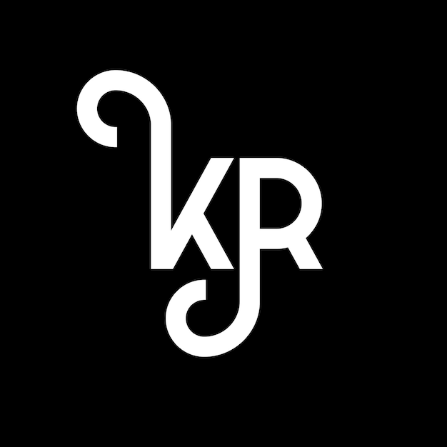 Diseño de la letra KR en fondo negro KR iniciales creativas concepto de letra KR diseño de la carta KR diseño de letra blanca en fondo negro