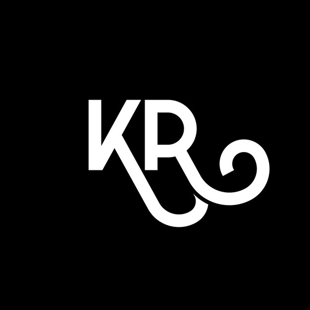 Diseño de la letra KR en fondo negro KR iniciales creativas concepto de letra KR diseño de la carta KR diseño de letra blanca en fondo negro