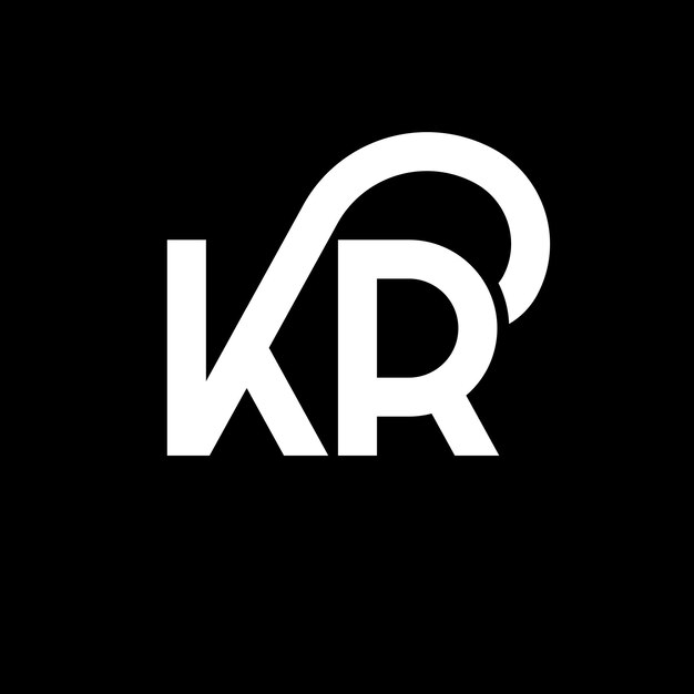 Diseño de la letra KR en fondo negro KR iniciales creativas concepto de letra KR diseño de la carta KR diseño de letra blanca en fondo negro