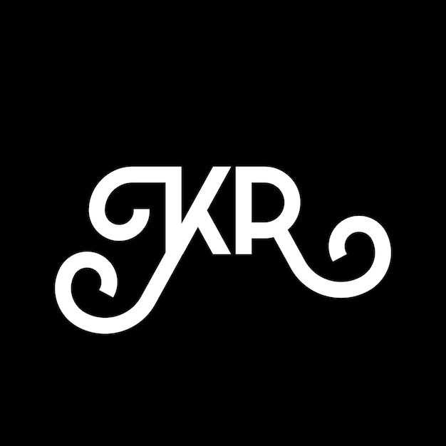 Diseño de la letra KR en fondo negro KR iniciales creativas concepto de letra KR diseño de la carta KR diseño de letra blanca en fondo negro